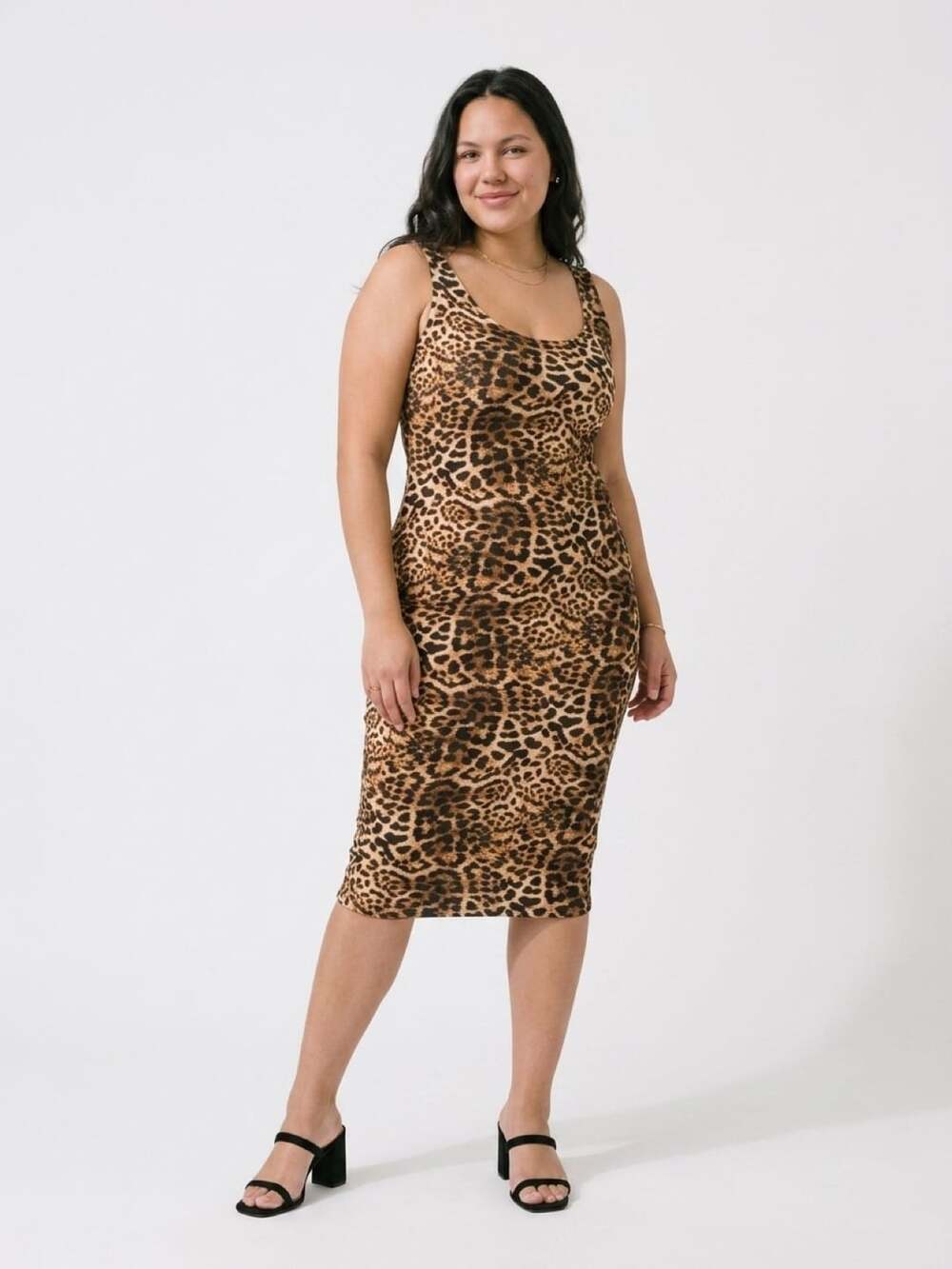 Naked Wardrobe Leopard Print Sculpt Tank Midi Dress